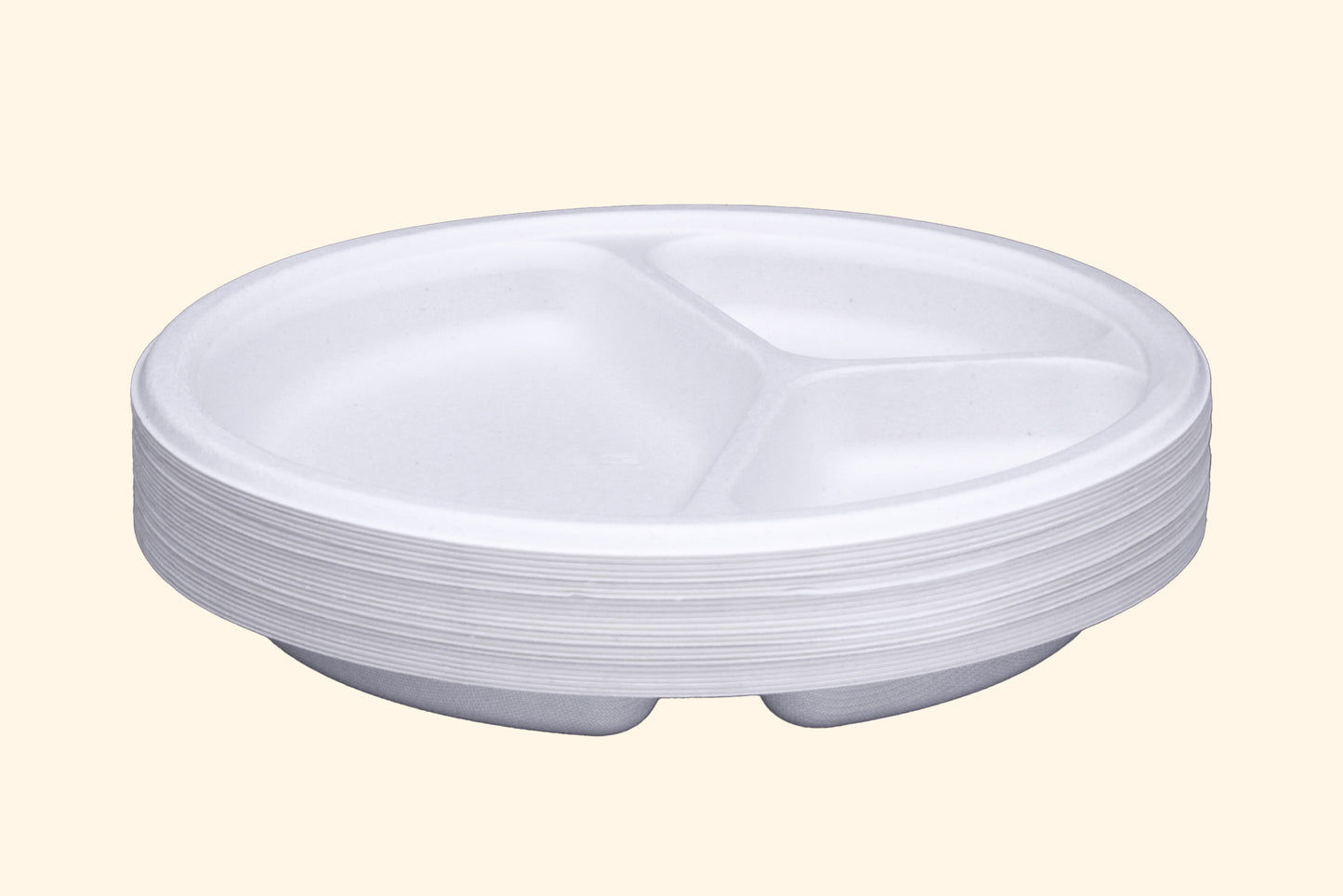 9 Inch 3 Compartment Round Plates Compostable Sugarcane Bagasse Plate
