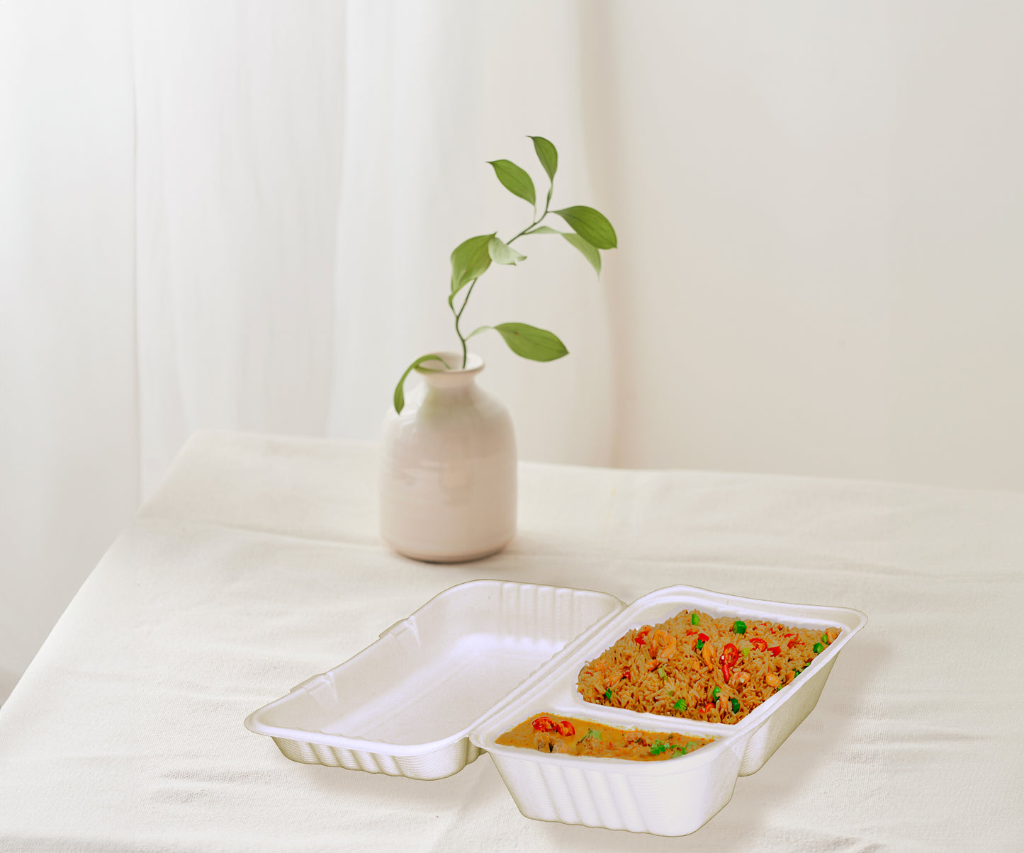 10x6 Inch 2 Compartment Clamshells Compostable Sugarcane Bagasse Clamshell