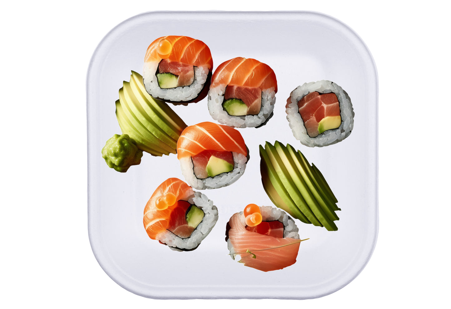 juice-smoothie-ingredients-vegetables-plate-sushi-food-5-Inch-Square-Trays-Compostable-Sugarcane-Bagasse-Tray-Plate