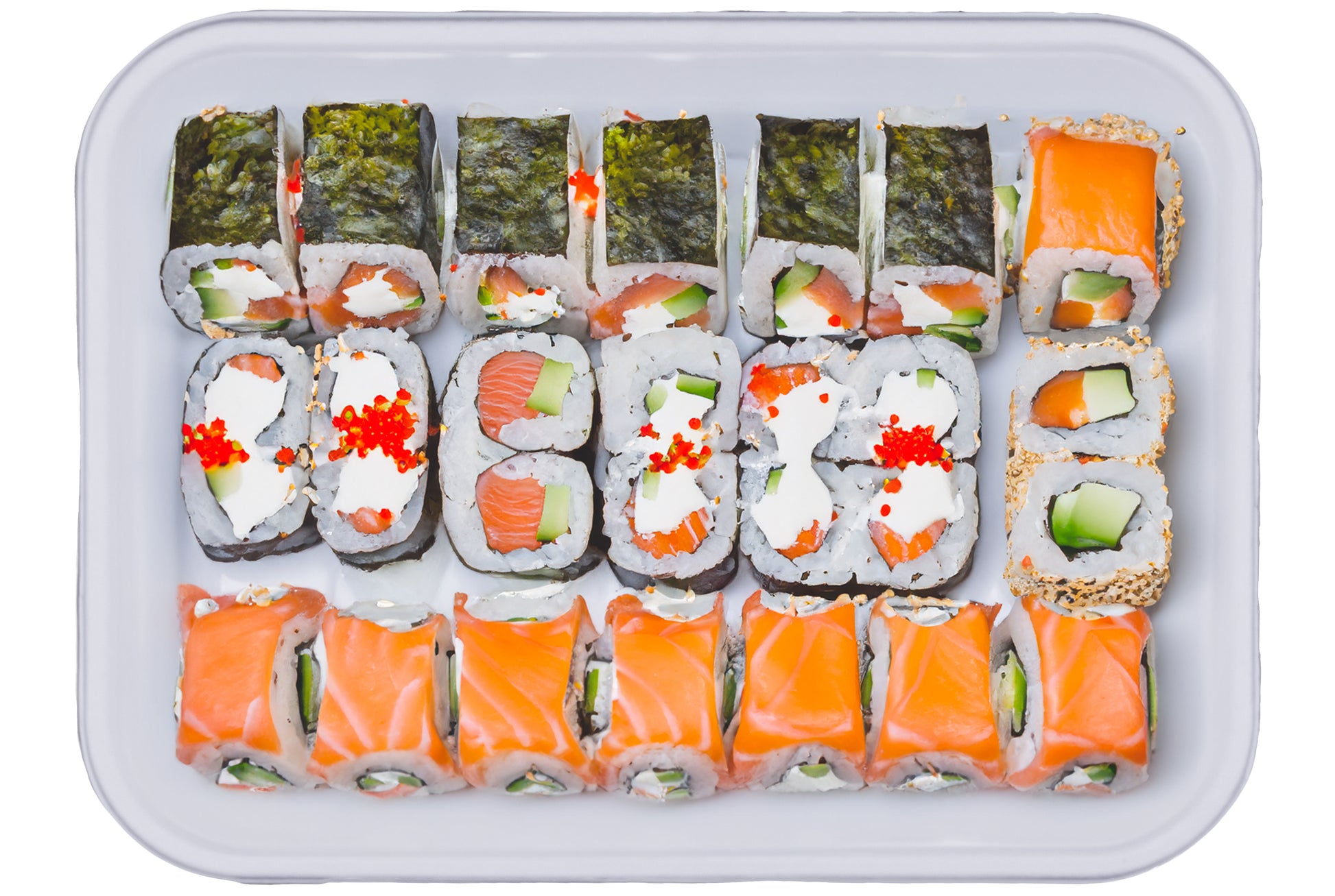 top-view-delicious-pumpkin-soup-sushi-rolls-food-10-Inch-Rectangle-Trays-Compostable-Sugarcane-Bagasse-Tray-Plate