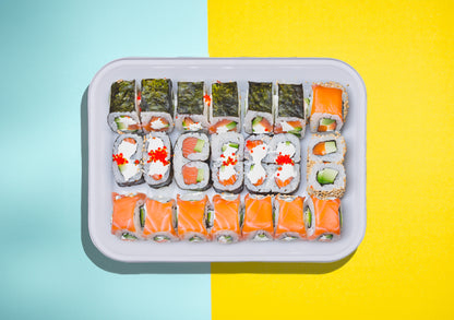 top-view-delicious-pumpkin-soup-sushi-rolls-food-10-Inch-Rectangle-Trays-Compostable-Sugarcane-Bagasse-Tray-Plates